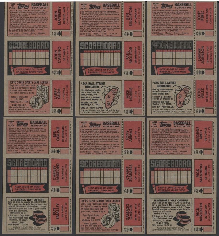 (32) 1981 Topps Scratch Offs Full Panels - 8