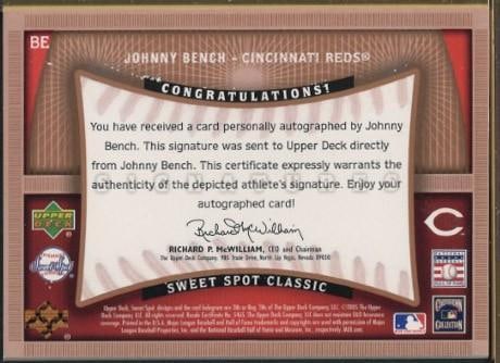 Upper Deck Sweet Spot Classic BE Johnny Bench Autographed Ball Panel - 2