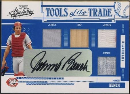 Donruss Tools of the Trade TT-99 Johnny Bench Autographed Card w/Game Used Bat & Uniform Pieces (1 of 2)