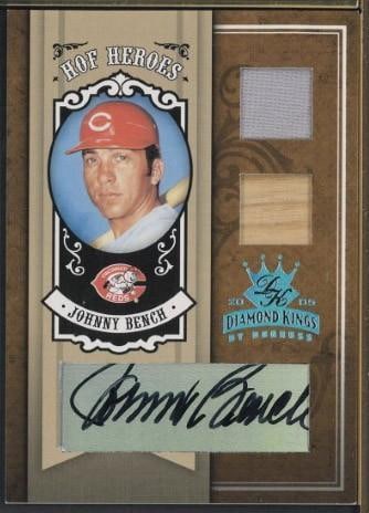 Donruss HOF Heroes HH-58 Johnny Bench Autographed Card w/Game Used Bat & Uniform Pieces: Donruss HOF Heroes HH-58 Johnny Bench Autographed Card w/Game Used Bat & Uniform Pieces -