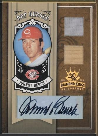 Donruss HOF Heroes HH-58 Johnny Bench Autographed Card w/Game Used Bat & Uniform Pieces: Donruss HOF Heroes HH-58 Johnny Bench Autographed Card w/Game Used Bat & Uniform Pieces -