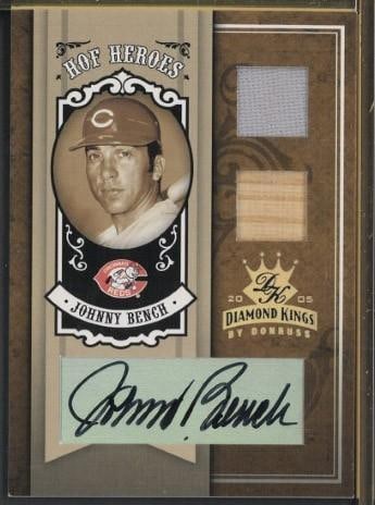 Donruss HOF Heroes HH-58 Johnny Bench Autographed Card w/Game Used Bat & Uniform Pieces: Donruss HOF Heroes HH-58 Johnny Bench Autographed Card w/Game Used Bat & Uniform Pieces -