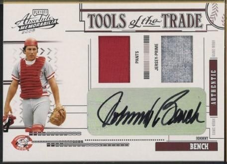 Donruss Tools of the Trade TT-99 Johnny Bench Autographed Card w/Game Used Uniform Pieces (1 of 2)