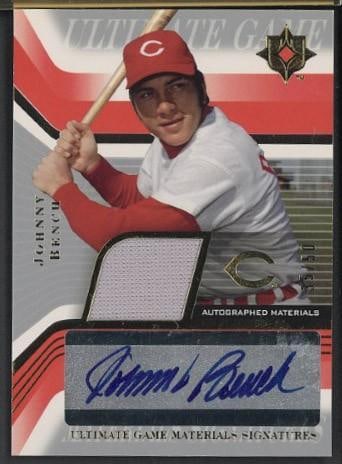 Upper Deck GJS-JB Johnny Bench Autographed Card w/Game Used Uniform Piece (1 of 2)