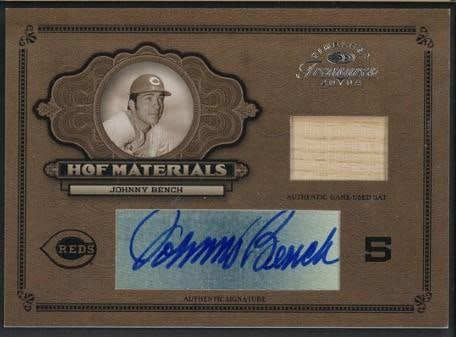 2004 Donruss Home Run Materials HOF-19 Johnny Bench Autographed Card w/Game Used Bat Piece: 2004 Donruss Home Run Materials HOF-19 Johnny Bench Autographed Card w/Game Used Bat Piece -