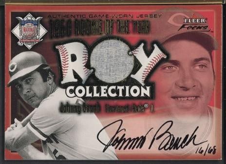 2001 Fleer ROY Collection Johnny Bench Autographed Card w/Game Used Uniform Piece: 2001 Fleer ROY Collection Johnny Bench Autographed Card w/Game Used Uniform Piece -