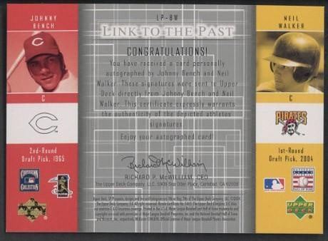 2004 SP Prospects LP-8W Johnny Bench & Neil Walker Autographed Card - 2