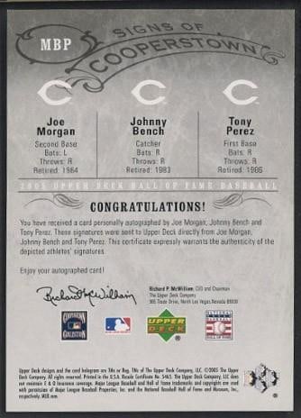 2005 Upper Deck Joe Morgan, Johnny Bench & Tony Perez Autographed Card - 2
