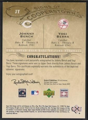 2005 Upper Deck Yogi Berra & Johnny Bench Autographed Card - 2