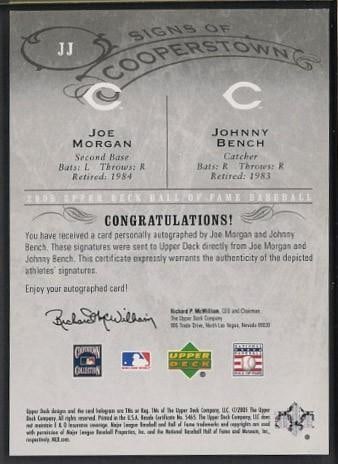 2005 Upper Deck Joe Morgan & Johnny Bench Autographed Card - 2