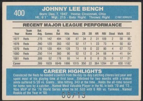 1982 Donruss #400 Johnny Bench Autographed Card - 2