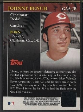 2001 Topps #GAA-JB Johnny Bench Autographed Card - 2