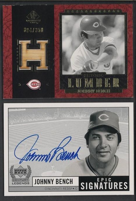 (2) Upper Deck Johnny Bench Cards: (2) Upper Deck Johnny Bench Cards -1999 Epic Signatures #JB Autographed & 2003 Historic Lumber