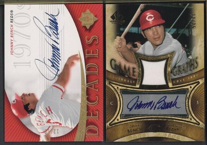 (2) Upper Deck Johnny Bench Autographed Cards: (2) Upper Deck Johnny Bench Autographed Cards -2004 Game Graphs & 2005 Signature Decades