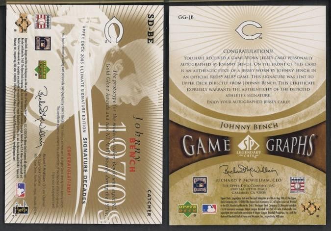 (2) Upper Deck Johnny Bench Autographed Cards - 2