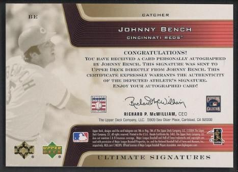 2004 Upper Deck Ultimate Signatures #BE Johnny Bench Autographed Card - 2