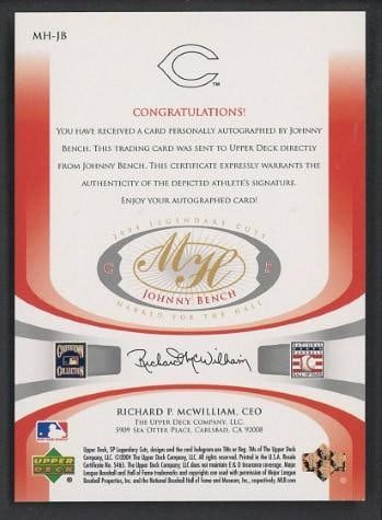 2004 Upper Deck Marked for the Hall #MH-JB Johnny Bench Autographed Card - 2