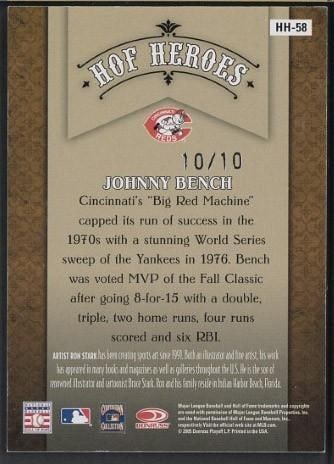 2005 Donruss Hall of Fame Heroes #HH-58 Johnny Bench Autographed Card - 2
