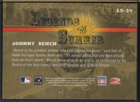 2003 Donruss Legends of the Summer #LS-24 Johnny Bench Autographed Card - 2