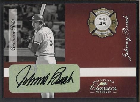 2005 Donruss Home Run Heroes #HR-5 Johnny Bench Autographed Card: 2005 Donruss Home Run Heroes #HR-5 Johnny Bench Autographed Card -