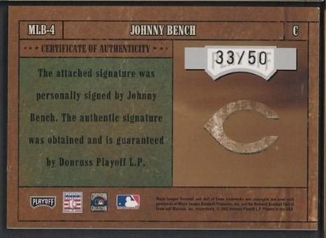 2004 Playoff MLB Icons #MLB-4 Johnny Bench Autographed Card - 2