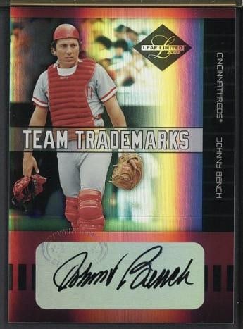 2004 Donruss Team Trademarks # TT-22 Johnny Bench Autographed Card: 2004 Donruss Team Trademarks # TT-22 Johnny Bench Autographed Card -