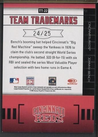 2004 Donruss Team Trademarks # TT-22 Johnny Bench Autographed Card - 2