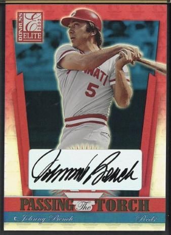 2002 Donruss Passing the Torch #PT-19 Johnny Bench Autographed Card: 2002 Donruss Passing the Torch #PT-19 Johnny Bench Autographed Card -