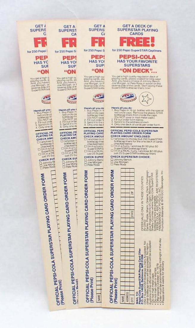 (4) 1978 Pepsi-Cola Johnny Bench Superstar Tabs - 2