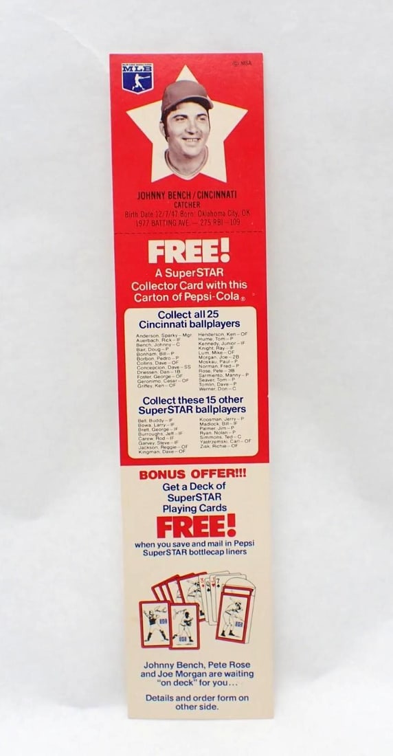 (4) 1978 Pepsi-Cola Johnny Bench Superstar Tabs - 3