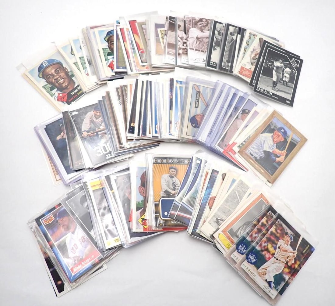 220+ Contemporary Baseball Cards: 220+ Contemporary Baseball Cards -incl.: (41) Babe Ruth; (19) Ty Cobb; (9) Ted Williams; (36) Jackie Robinson; (39) Mickey Mantle; (7) Sandy Koufax; (12) Joe DiMaggio; (7)Willie Mays; More...