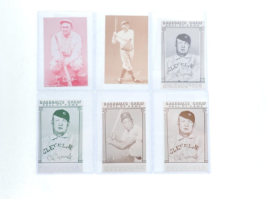 (10) Reprint Exhibit Cards: (10) Reprint Exhibit Cards -incl.: Ty Cobb; Babe Ruth; Honus Wagner; Cy Young; Willie Mays; Stan Musial