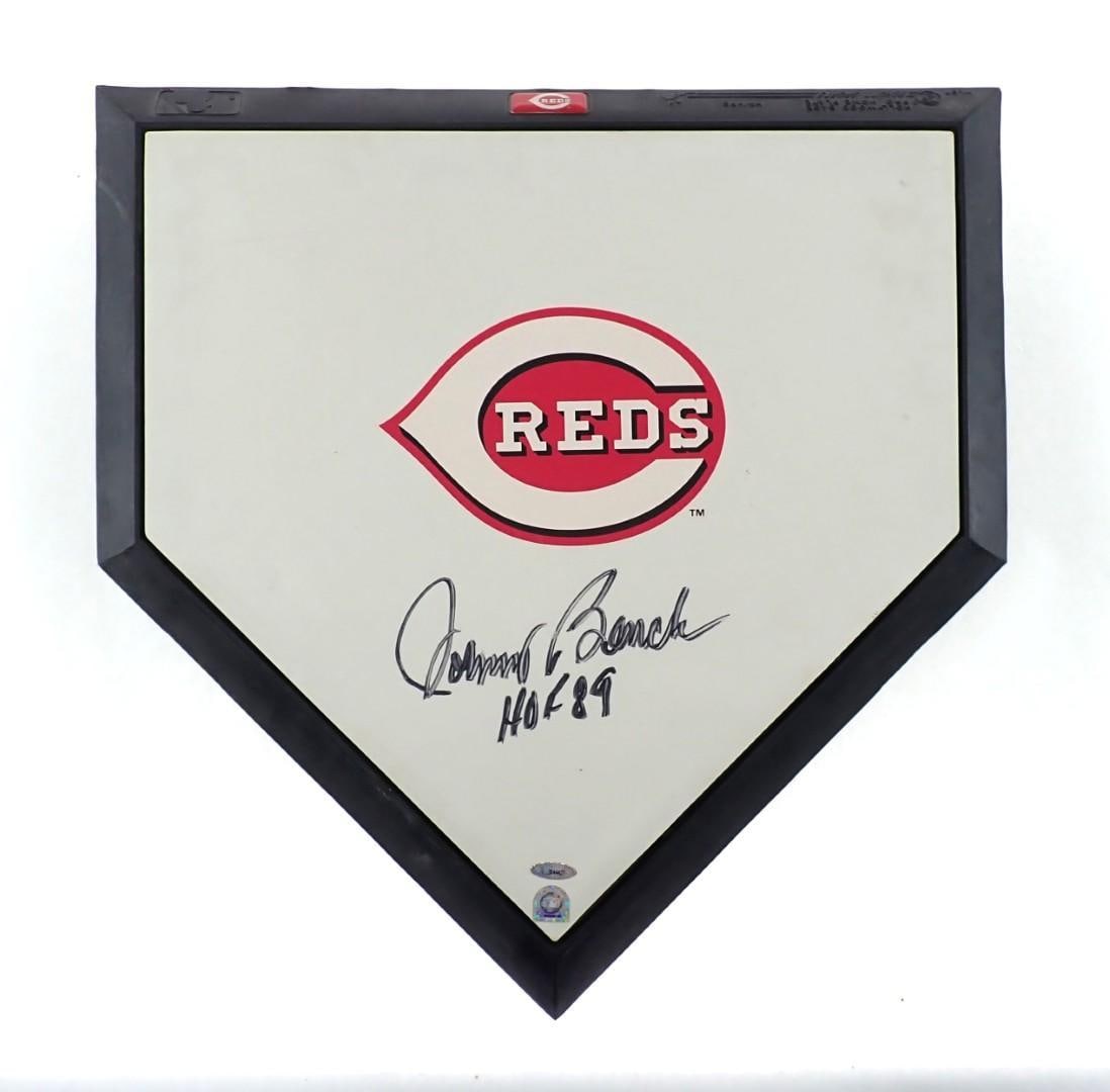 Johnny Bench Autographed Reds Logo Home Plate: Johnny Bench Autographed Reds Logo Home Plate -with COA