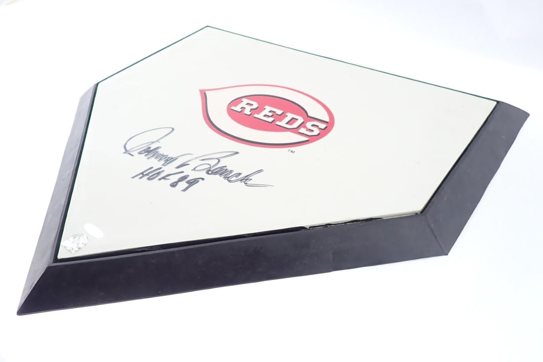 Johnny Bench Autographed Reds Logo Home Plate - 3
