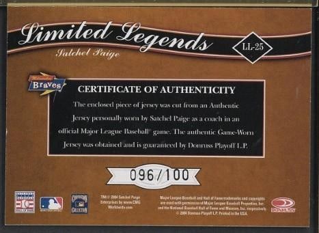 2004 Leaf Limited #LL-25 Satchel Paige Game-Worn Jersey Card - 2