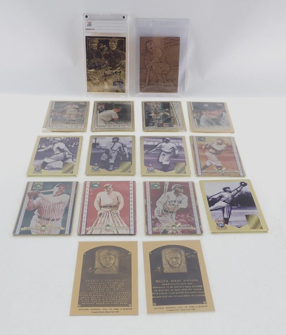 (16) Metallic Cards: (16) Metallic Cards -incl.: Pinnacle Bronze Mickey Mantle; Cooperstown Collection & Upper Deck: Babe Ruth & Lou Gehrig 23 Karat Gold Finished; More...