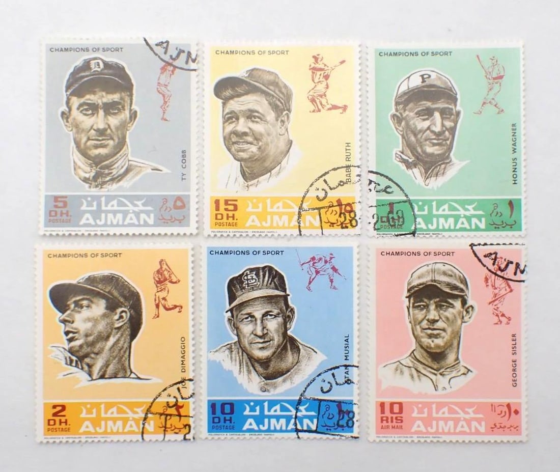 (10) 1969 Ajman Champions of Sports Six Piece Stamp Sets - 3