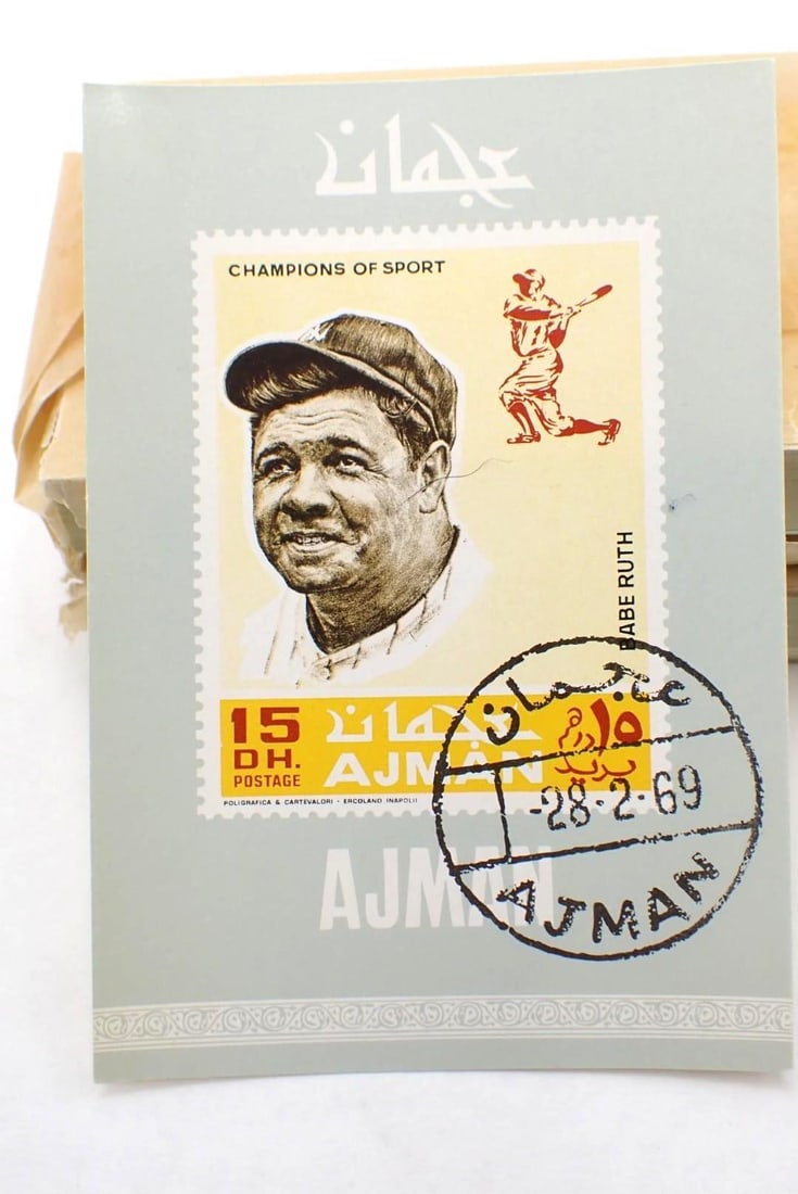 (200) 1969 Ajman Champions of Sports Babe Ruth Stamp Sheets - 2