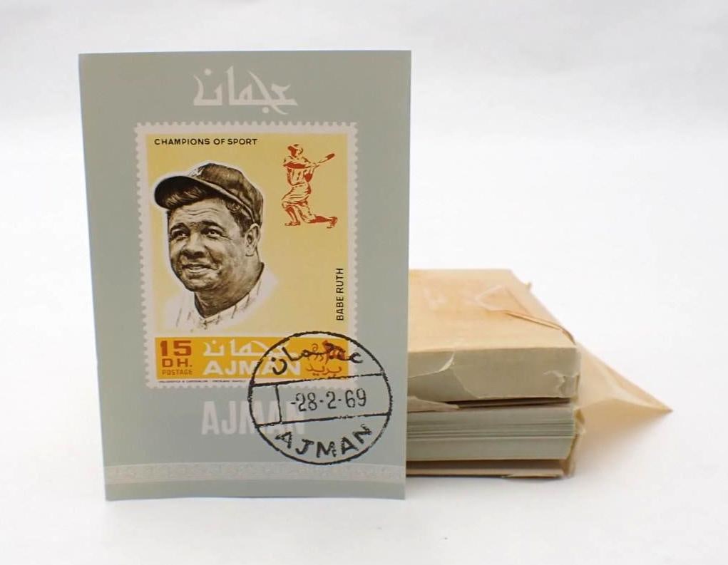 (200) 1969 Ajman Champions of Sports Babe Ruth Stamp Sheets (1 of 2)