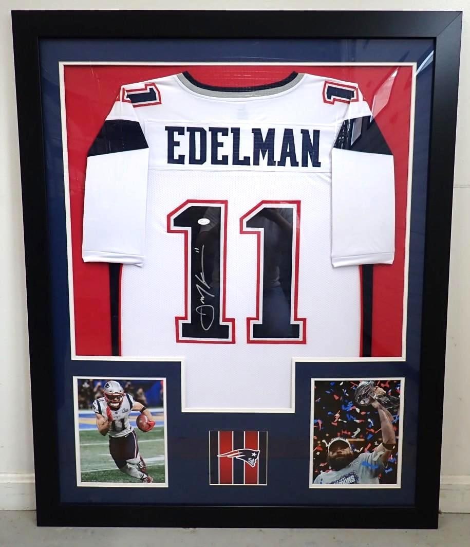 Julian Edelman Autographed New England Patriots Jersey: Julian Edelman Autographed New England Patriots Jersey -JSA witnessed and certified, 43.5" x 35.5" framed