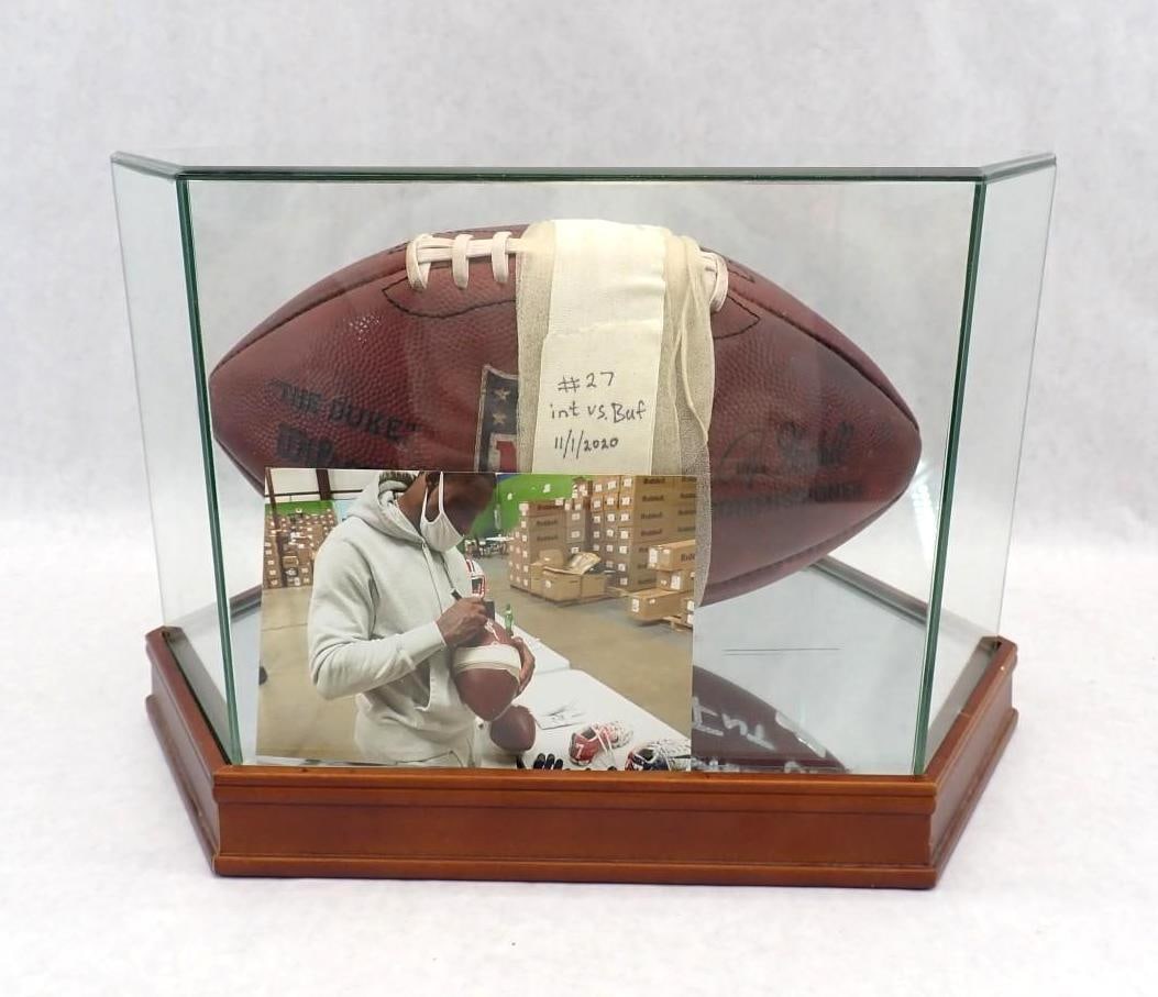 JC Jackson New England Patriots Autographed Game Day Used Football: JC Jackson New England Patriots Autographed Game Day Used Football -Nov. 1, 2020 interception against Buffalo Bills, Radtke Sports certified