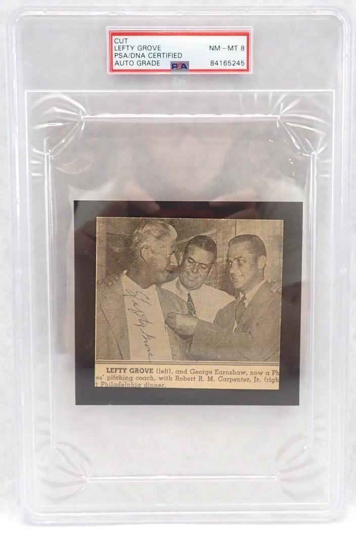 Lefty Grove Autographed Newspaper Cutout: Lefty Grove Autographed Newspaper Cutout -PSA NM-MT 8