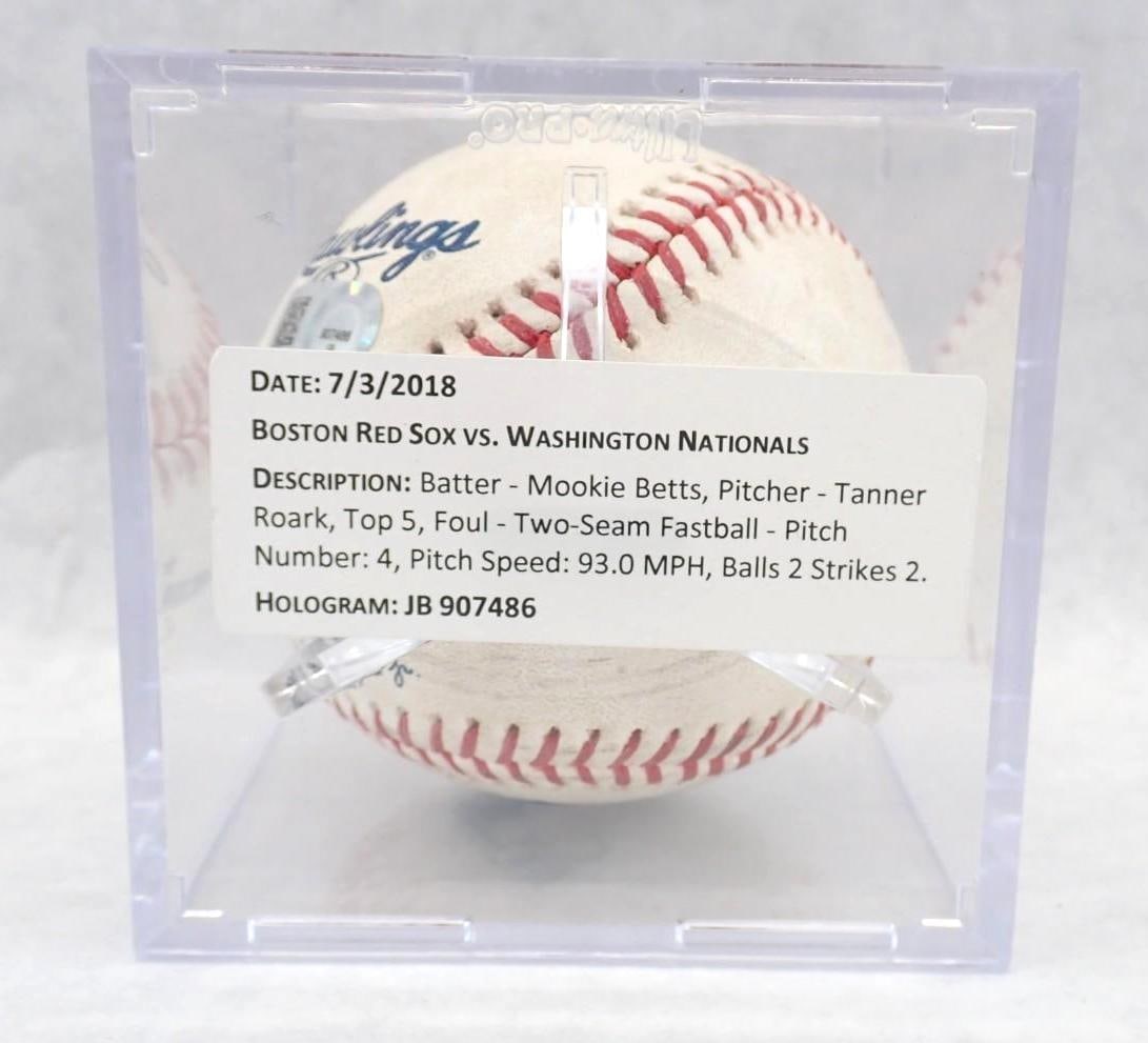 Mookie Betts/Tanner Roark Game Used Baseball: Mookie Betts/Tanner Roark Game Used Baseball -July 3, 2018, MLB hologram JB 907486 affixed and verified