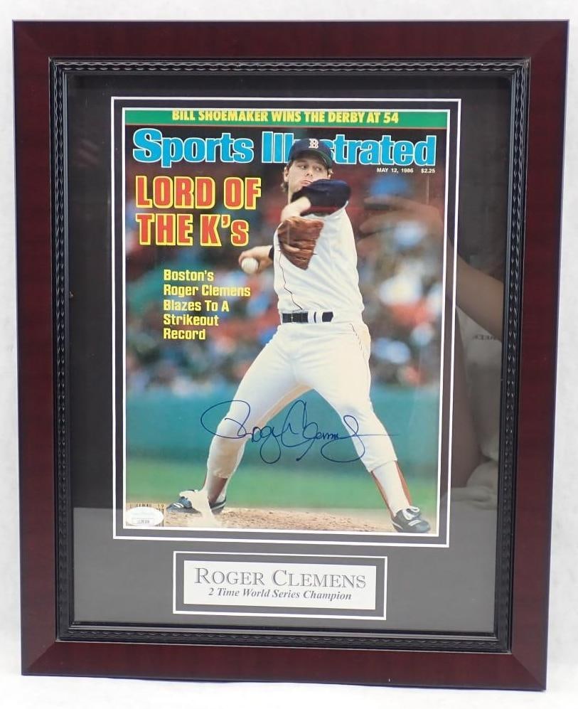 Roger Clemens Autographed Sports Illustrated Cover: Roger Clemens Autographed Sports Illustrated Cover -with JSA COA, 16" x 13" framed
