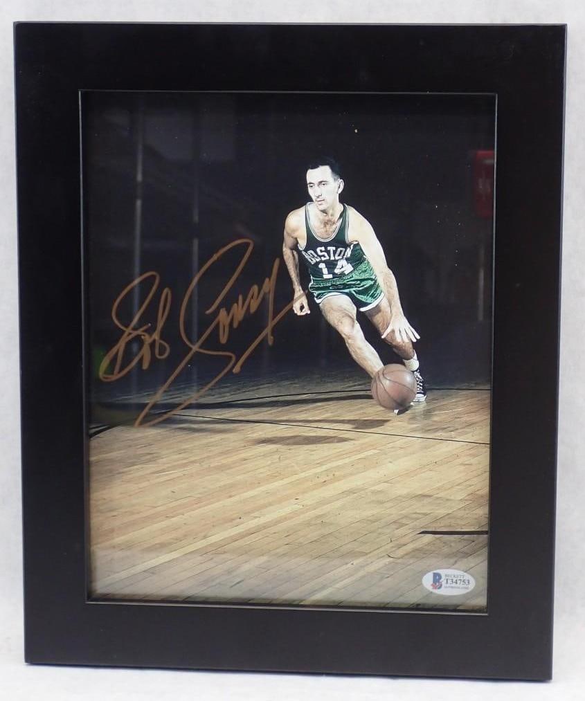 Bob Cousy Autographed Color Photograph: Bob Cousy Autographed Color Photograph -Beckett certification sticker affixed, 12" x 10" framed