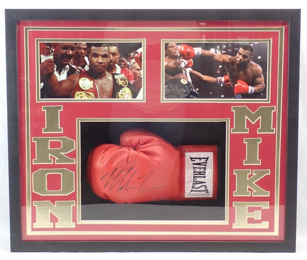 Mike Tyson Autographed Boxing Glove in Shadow Box: Mike Tyson Autographed Boxing Glove in Shadow Box -with JSA COA, 21.5" x 25.5"