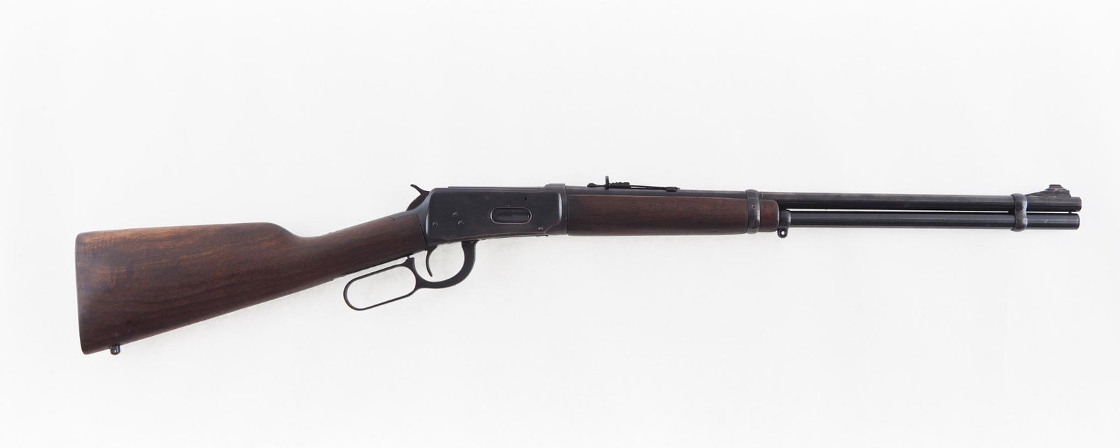Winchester 94 Carbine: SN: 2355843 Year of Mfg: 1958 Cal: .30-30 Action Type: Lever Action Barrel Length: 20" Sights/Optics: adjustable rear sight Stock: walnut Finish: most blue remaining with some light pitting and loss