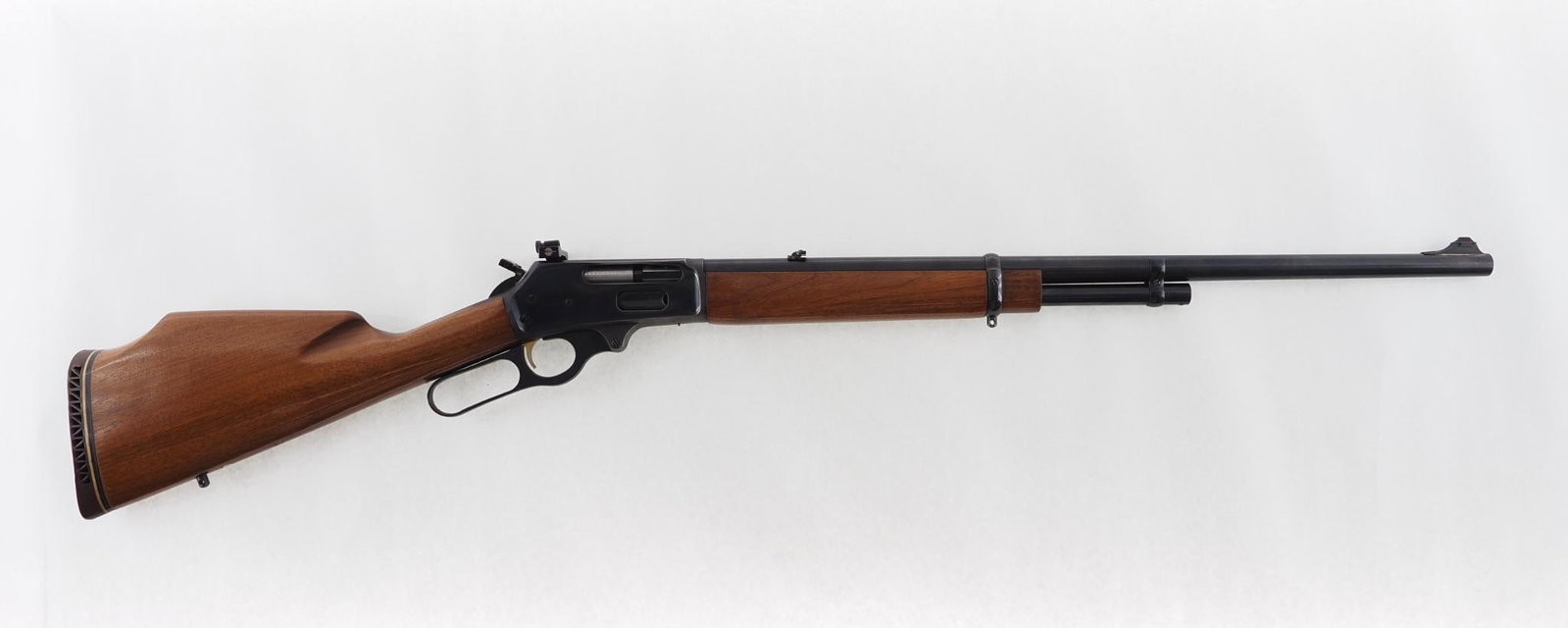Marlin 444 Rifle: SN: 70115138 Cal: .444 Marlin Action Type: Lever Action Barrel Length: 24" Sights/Optics: adjustable rear sight, Williams receiver sight Stock: walnut with a few minor bruises Finish: blue, with
