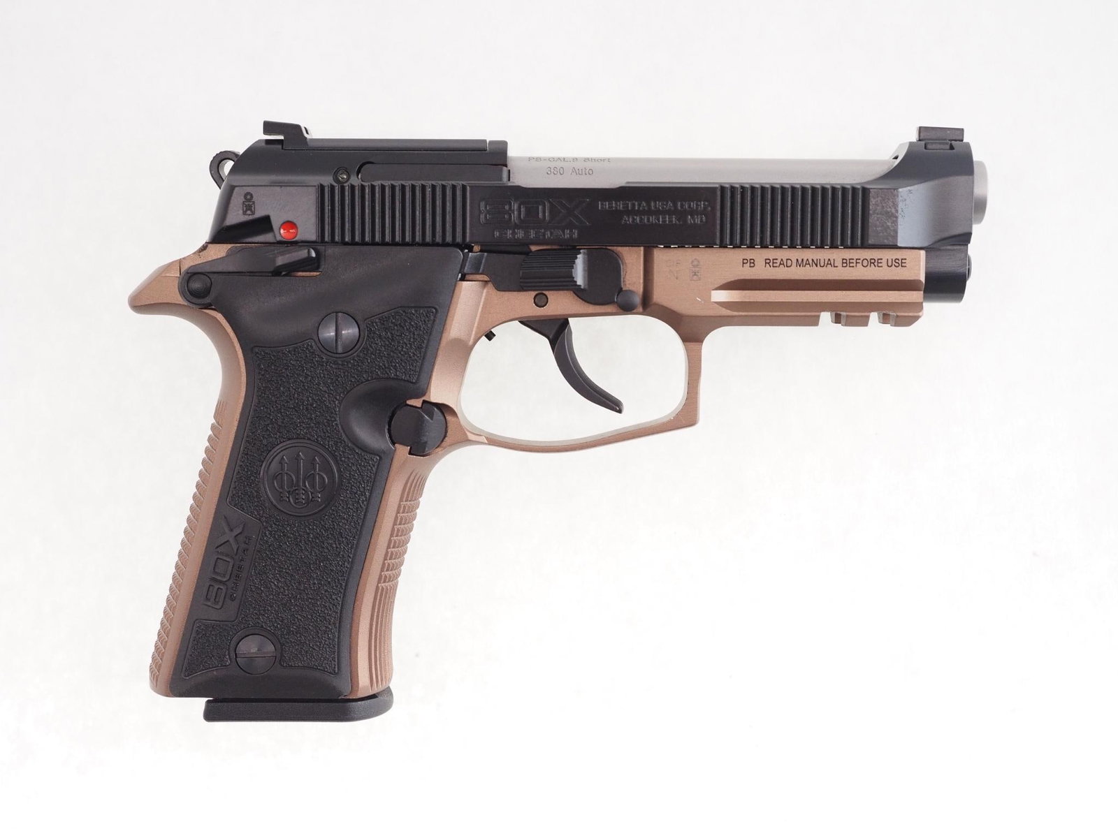 Beretta 80X Cheetah Pistol: SN: Y005489X Cal: .380 Auto Action Type: Double Action Semi-Automatic Barrel Length: 4" Stock: Beretta plastic grips Finish: two-tone "Launch Edition" Finish Cond: original Bore: excellent Overall