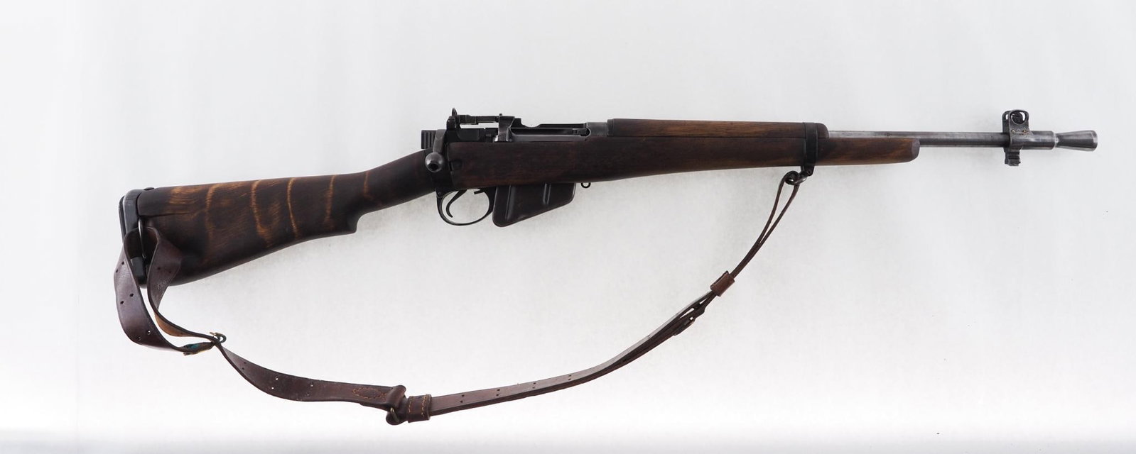 British Enfield No. 5 MK 1 Jungle Carbine Rifle: SN: 1146 Cal: .303 British Action Type: Bolt Action Stock: refinished Finish: mostly worn away Bore: fair with moderate pitting Overall Cond: good Mechanical: very good Box/Papers/Acc: with (1)
